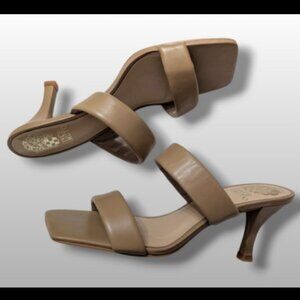 New Vince Camuto Two Strap Leather Sandal Tan 7